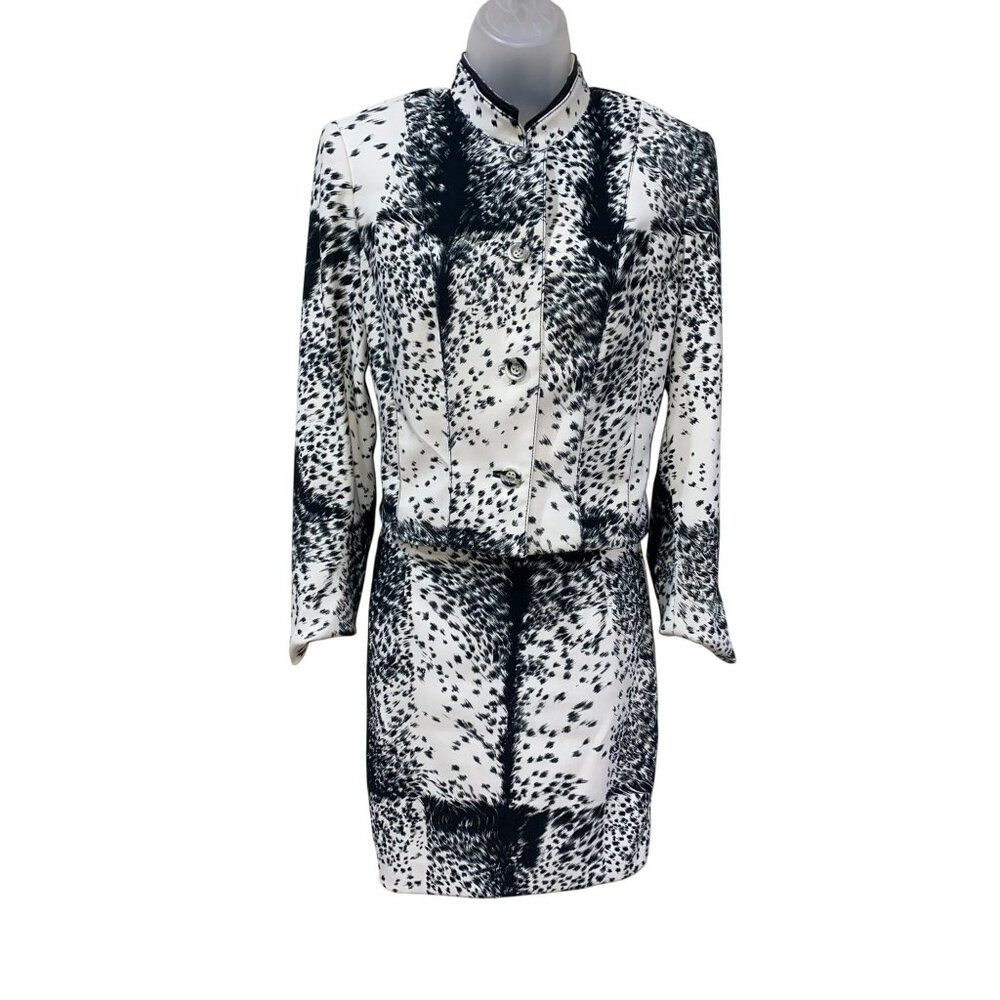 Vintage Alberto Makali Womens Animal Print Blazer & Skirt Set Size 4 Black & Whi